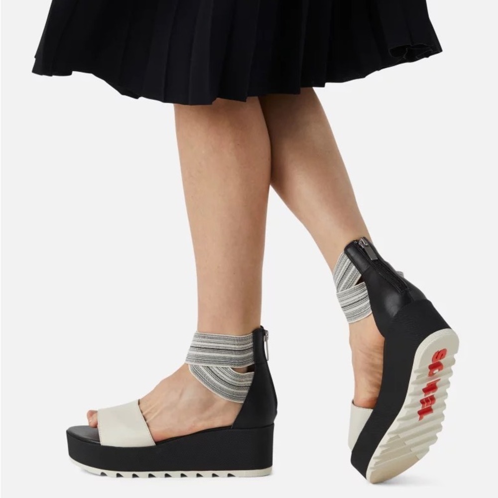 Sorel Cameron Flatform Ankle Strap Wedge Sandal in Black Gore Size 7